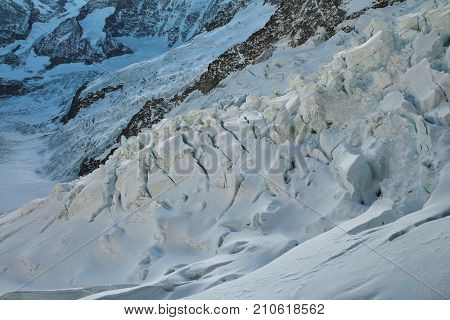 Cracked ice of the Eiger glacier Switzerland.