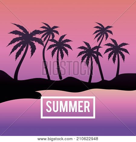 sumer vacation in the island with palm trees vector illustration