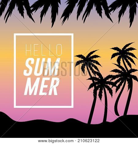 sumer vacation in the island with palm trees vector illustration