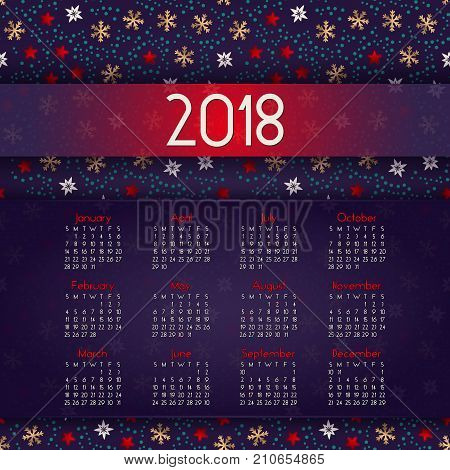2018 calendar. It can be used for WEB or Print.