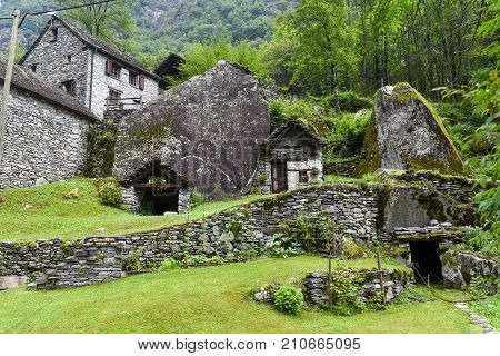Traditional Rural Village Of Fontana On The Swiss Alps