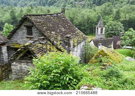 Traditional Rural Village Of Fontana On The Swiss Alps