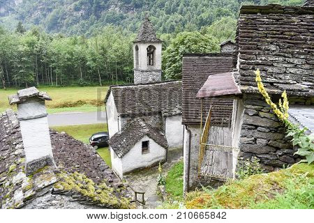 Traditional Rural Village Of Fontana On The Swiss Alps