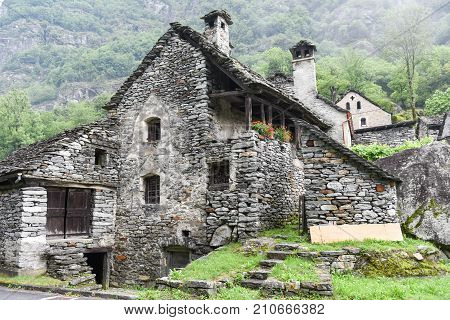Traditional Rural Village Of Fontana On The Swiss Alps