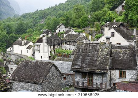 Traditional Rural Village Of Fontana On The Swiss Alps