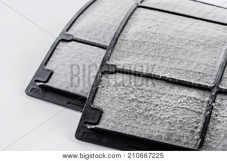 Soft focus of dust on air conditioner filter very dirty.