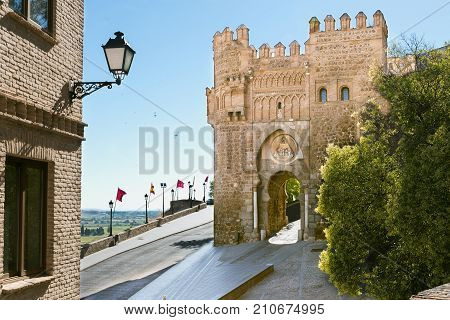 Gate of Puerta del Sol or the sun door Toledo Spain.