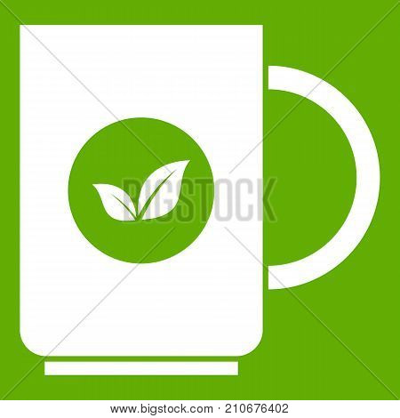 Cup of tea icon white isolated on green background. Vector illustration