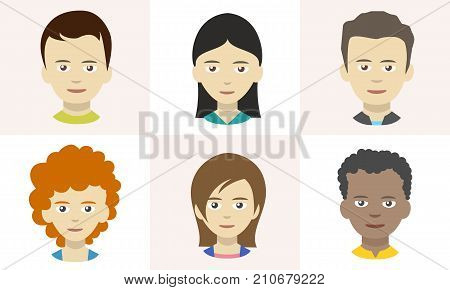 People icons avatars in flat style. cartoon faces