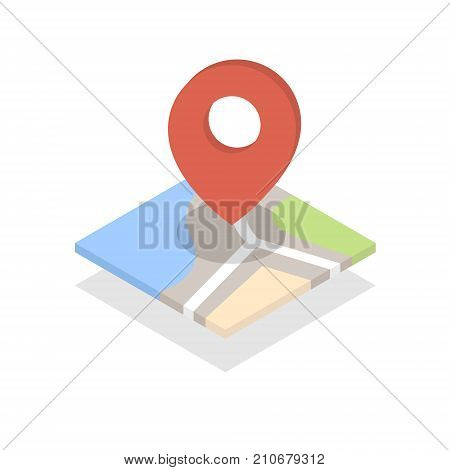 Map with a pin isolated on white