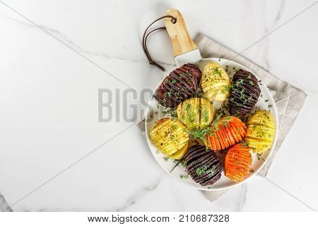 Hasselback Beets, Carrots And Potatoes