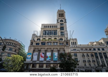 Madrid, Spain - October 14, 2017: The Circulo of Bellas Artes is a private cultural organization located in Madrid, it has played a major role of international scope in the field of cultural creation.