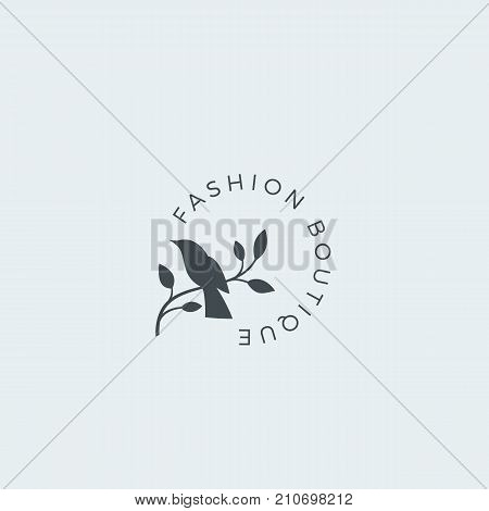 Fashion Boutique Abstract Vector Sign, Symbol or Logo Template. Bird on a Branch Silhouette with Modern Typography. Premium Quality Feminine Emblem. Good for Beauty Salon, SPA, Wedding Boutiques, etc. Isolated.
