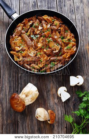 Tasty Veal Strips Stewed With Porcini