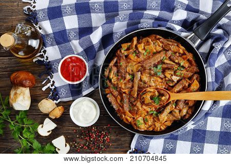 Tasty Veal Strips Stewed With Porcini