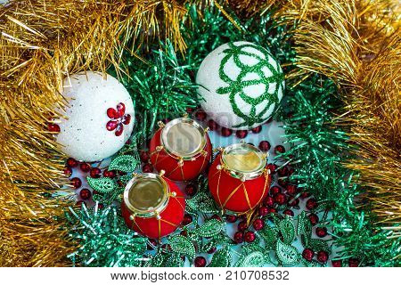 Xms and New Year ornamenal decoration yellow red green