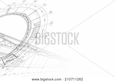 Abstract architectural project of industrial building on the white background