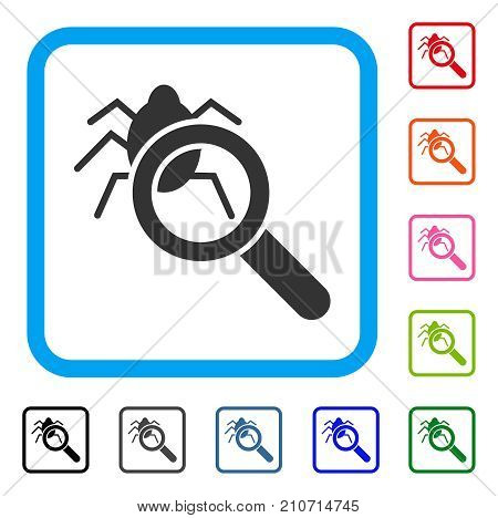 Debugger Explorer icon. Flat gray pictogram symbol in a light blue rounded frame. Black, gray, green, blue, red, orange color variants of Debugger Explorer vector. Designed for web and app interfaces.