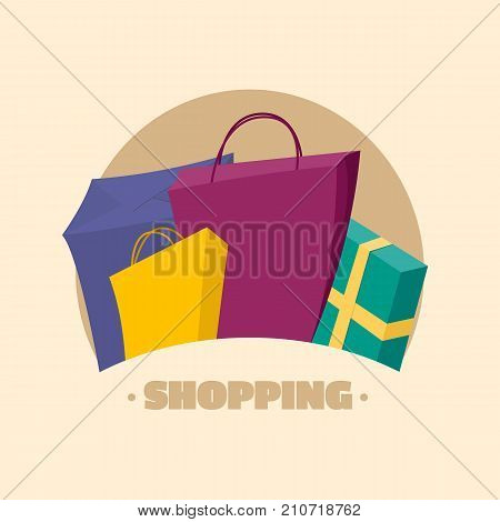 Colorful packages. Shopping Banner template. Vector illustration