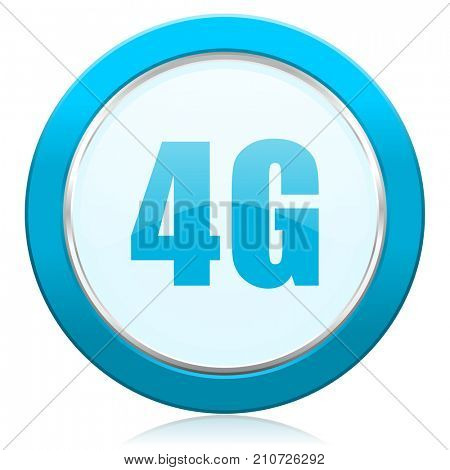4g blue chrome silver metallic border web icon. Round button for internet and mobile phone application designers.