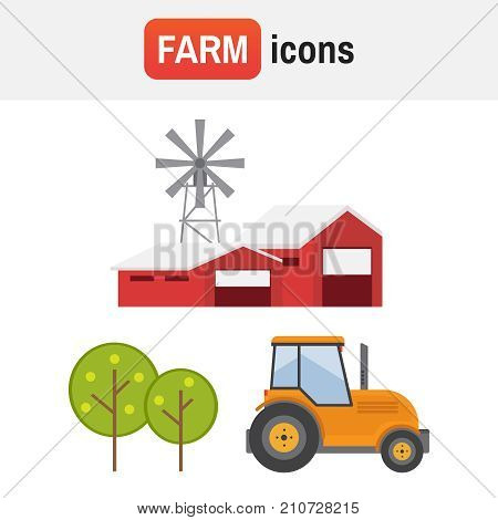 Agricultural Machines. Farm Vector. Rustic Landscapes Vector