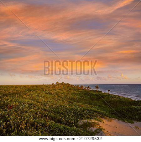 Mahahual Caribbean beach sunrise in Costa Maya of Mayan Mexico