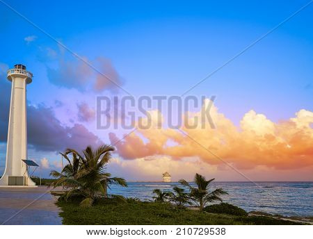Mahahual lighthouse sunset in Costa Maya of Mayan Mexico