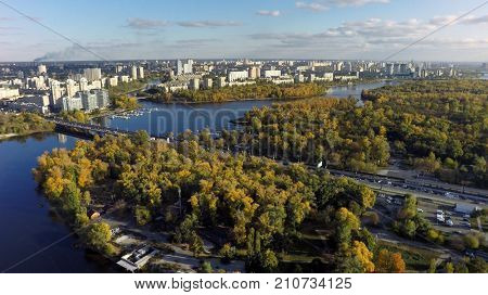 Dnieper and Desna river in Kiev,  aerial view
