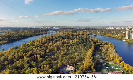 Dnieper and Desna river in Kiev,  aerial view
