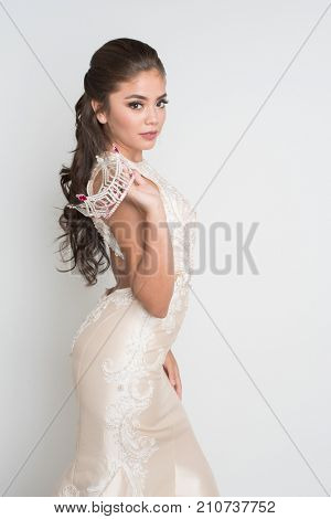Teen girl competing in a beauty pageant