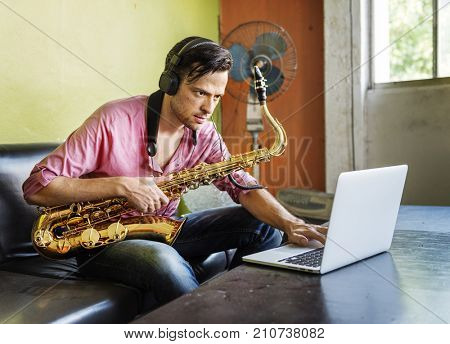 Jazzman Musical Artist Playing Saxophone Concept