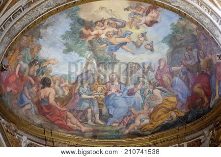 ROME, ITALY - SEPTEMBER 03: The fresco of The Miracle of Multiplication on the main apse of Basilica di Sant Andrea delle Fratte, Rome, Italy on September 03, 2016.