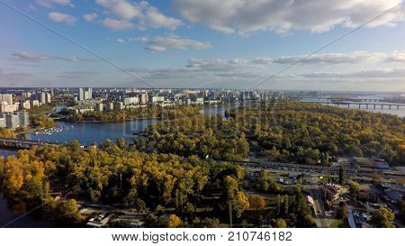 Dnieper and Desna river in Kiev,  aerial view