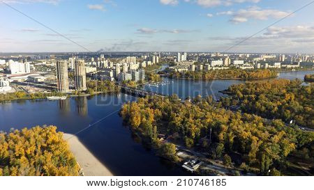 Dnieper and Desna river in Kiev,  aerial view
