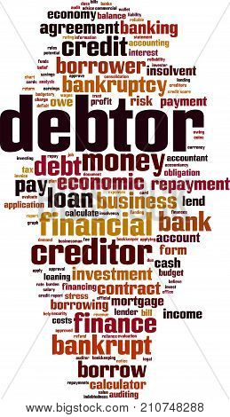 Debtor word cloud concept. Vector illustration on white