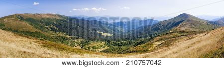 Pano View Of Carpathian Mountains Near Drahobrat.