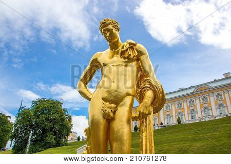 PETERHOF, SAINT-PETERSBURG, RUSSIA - JUNE 10, 2016: Meleager Of Belvedere. The sculpture of the Big cascade in Peterhof.