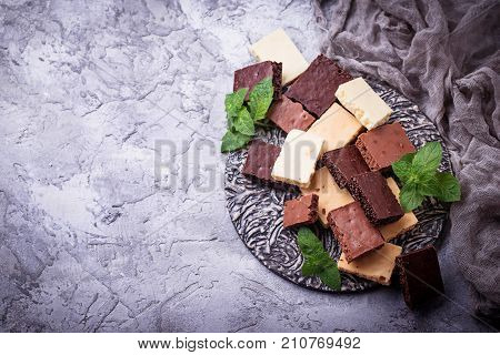 Different type of chocolate. A top view