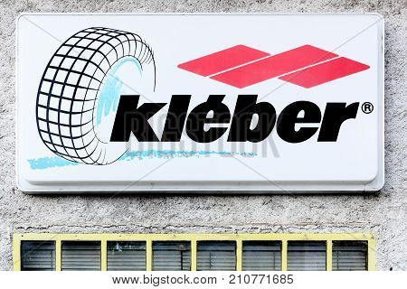 Souillac, France - June 6, 2017: Kleber logo on a wall. The Kleber company will be absorbed in 1981 by Michelin