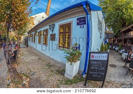 BELGRADE SERBIA - OCTOBER 21 2017: Restaurant on the old street Skadarlija the main bohemian place of Belgrade.