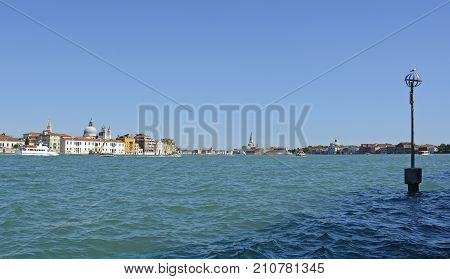 A view of the island of Dorsodoro in Venice taken from the island of Giudecca across the Giudecca Canal.