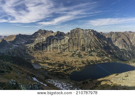 Autumn view of Kozi Wierch and Valley of Five Polish Ponds. Tatra Mountains.