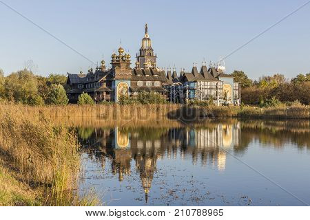 Beautiful reflection of Bells Palace in Gifhorn, Lower Saxony, Germany