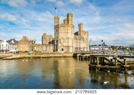 Caernarfon Wales - June 15 2016: Caernarfon Castle In Wales In A Beautiful Summer Day United Kingdom