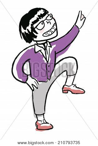 Funny boy pointing with his hand at something