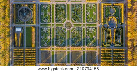 Aerial view of Herrenhausen Gardens in Hannover, Lower Saxony, Germany