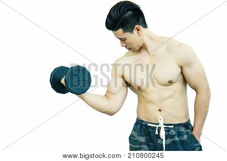 Fitness Shaped Muscle Sport Asian Man Posing Senior Muscular Asian Male Body Stay In Shape Isolated 