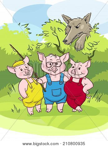 Three piglets and the wolf - the fairytale for kids