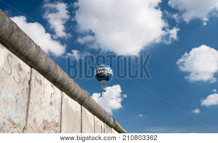 SEPTEMBER 17 - BERLIN, GERMANY: Die Welt Hi-Flyer balloon on September 17, 2017 in Berlin. It hovers 500 feet above the city.