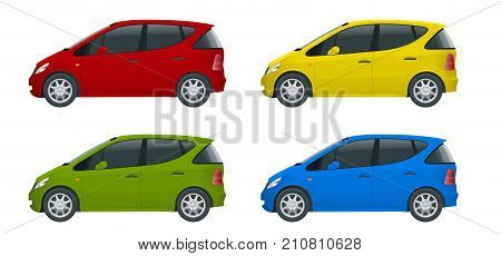 Small Compact Electric vehicle or hybrid cars. Eco-friendly hi-tech auto. Easy color change Template vector isolated on white View side